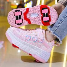 Mini 4-Wheel Shoes With Butterfly Decal On Upper, TPR Detachable Wheels On Sole, Quick For Sliding And Walking, All-Season Roller Shoes