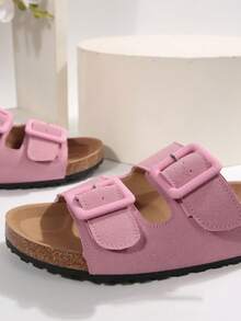 Women's Minimalist Open Heel Slip-On Sandals, Comfortable Vacation Flat Mules, Beige,Spring Summer Outfits - Pink - View 5