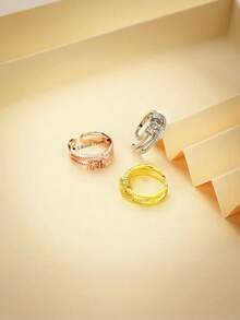 1pc Multi-Layer Spinning Adjustable Anxiety Relief Rotary Ring Embedded With Rhinestones, Creative Casual Design Suitable For Women Everyday Wear, Mother's Day Gift - Gold - View 7