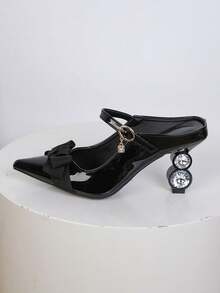 女士尖头高跟鞋，优雅时尚的设计，露出鞋跟 - 黑色 - 查看 6