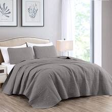 Austin Oversized Bedspread Set 3-Piece Ultrasonic Quilted Soft Lightweight Microfiber Coverlet For All Season - Grey - View 2