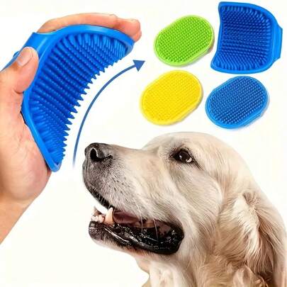 1 Pet Bath Brush, Cat Massage Brush, Dog Washing Glove, Massage Mitt, Cleaning Brush, Pet Shampoo Brush, Silicone Massage Rubber Bathing Comb With Adjustable Round Handle, For Dogs And Cats