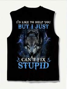 Plus Size Men Animal Print Tank Top, Casual Sports T-Shirt, Suitable For Outdoor, Street Wear