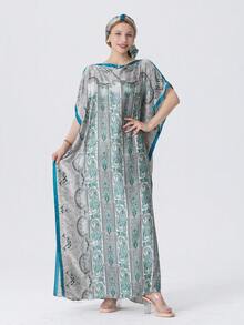 1pc Women Beach Accessories Spring/Summer New Striped Floral Printed Beach Bikini Cover-Up Sunscreen Shawl Satin Robe + Headscarf Set, Suitable For Travel And Daily Use - Multicolor - View 22