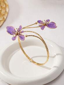 1pc Fashionable Enamel Floral Decor Arm Cuff, Suitable For Women's Party, Banquet, Cocktail Attire And Gift