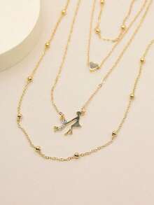 1pc Mother & Child Heart-Shaped Rhinestone Inlaid Multi-Layer Chain Necklace, Mother's Day Gift - Necklace - View 4