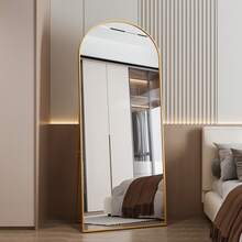 Full-Length Mirror, 80 X 180 Cm, Curved Standing Mirror, Full-Length Mirror, Wall-Mounted, Leaning Mirror, Standing Mirror, Full-Length Mirror As A Dressing Mirror For The Living Room, Gold - 金色-80x180cm - 查看 5
