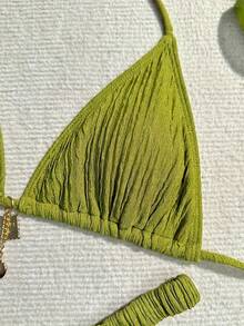 New Bestselling Fashion Special Fabric Bikini Set Sexy Swimwear 2Pcs, For Summer Beach Vacation - Green - View 4