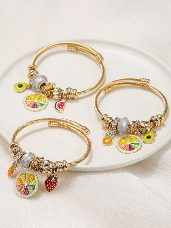 1pc Charming Versatile Minimalist Fruit Watermelon, Avocado, Strawberry, Pineapple Pendant Bracelet, Holiday Gift