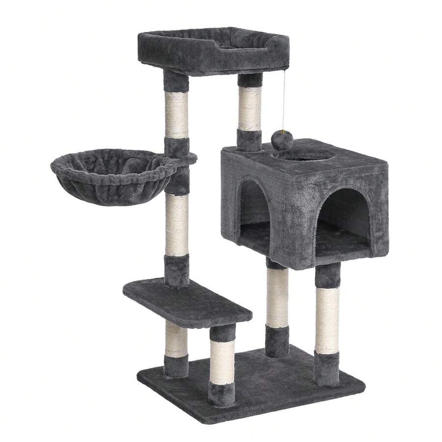 DOGAT Árbol para gatos de 100 cm con postes de arañar de sisal, una hamaca cómoda, una percha-cama superior desmontable y una pelota de juguete reemplazable para gatitos y gatos adultos. - Gris Oscuro - Ver 1