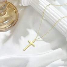 1pc Minimalist Fashion Collar Bone Chain With Smooth Cross Pendant Necklace, Korean/Japanese Inspired