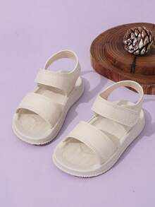 1 Pasang Sandal Datar Bayi Baru Lahir Warna Polos untuk Musim Panas, Sepatu Olahraga Pantai Nyaman dengan Sol Lembut dan Modis - Krem - View 1
