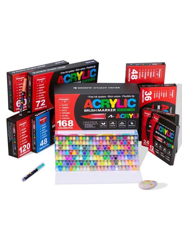 Guang Na1 Set Of 12/24/36/72/168 Colors Felt Acrylic Paint Markers Pens, They Won't Pierce The Paper And Leave Almost No Traces, Automatic Ink System, Rich Colors, Clear Coloring Pages, Colour Can Be Stacked, Powerful Coverage, Pen Tip Flexible Soft, Can Draw Freely In Coarse And Fine