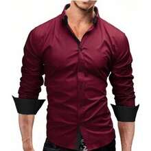 Men's Slim Fit Luxury Shirt Ready For Delivery - 酒紅色 - 查看 1