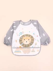Baberos De Bebé Con Estampado De León, Ropa De Alimentación Impermeable Para Bebé Con Mangas Largas Rayadas, Babero Unisex Para Infantes Con Dibujos Animados
