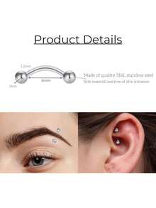 AVYRING 5 件眉毛耳钉珠宝 16G 耳环垂直唇钉唇饰弯曲杠铃眉环小肚环耳轮耳蜗海螺耳钉珠宝 - 彩色 - 查看 2