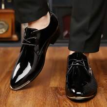 Men's Business Casual Shoes, Fashionable Glossy Formal Shoes, Suitable For Office Banquets, Weddings, And Important Occasions - màu đen - Xem 5