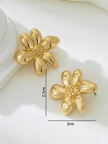 1 Pair Fashionable 3D Golden Flower Stud Earrings, Party Gift For Women - Yellow Gold - View 6
