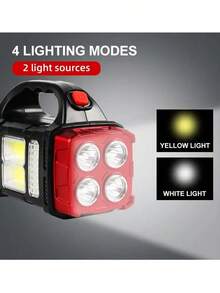 2PCS Solar Powered/Type-C Rechargeable LED Flashlight, 1500mAh Lithium Battery, Tactical COB Work Light, 4 Modes, Emergency Power Function, Portable Flashlight, Suitable For Camping, Night Climbing, And Exploration - Red 2pcs - View 7