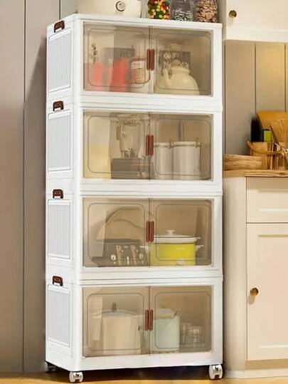 1/3layers Storage Bins With Lids, 4pcs Stackable Storage Bins With Wheels Collapsible Storage Bins, Foldable Storage Containers With Door For Home And Office Closet Organizers Storage Bins Plastic Box Home Decor, Party Storage, Christmas Storage, New Year Storage