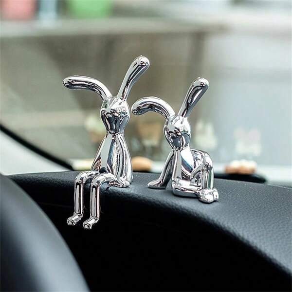 [Creative Desktop Gift Craft]Set Of 2 Nordic Style Creative Rabbit Ornaments, Silver-Plated Rabbit Statue Desktop Decoration, Creative Desktop Craft, A Gift For A Friend