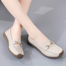 Women's Apricot Casual Loafers With Hand-Stitching &Metal Buckle. Elegant & Casual Flats, Lightweight Leather Shoes, Comfortable Flat Shoes Fall. - Apricot - View 8