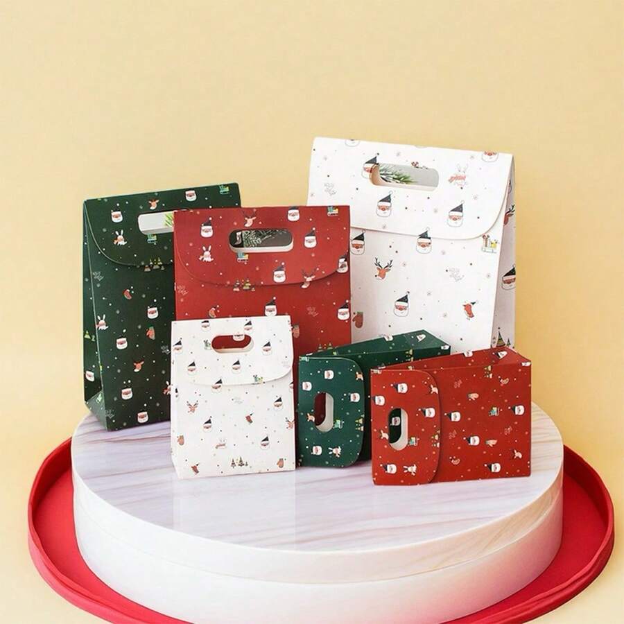 1pc Christmas Self-Adhesive Gift Box, Candy Box, Gift Candy Bag, Handheld Flip-Cover Gift Box Bag, Holiday Gift Bag