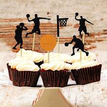 12/24Pcs Basketball Cupcake Toppers Star Sports Fan Basketball Backboard Cupcake Picks Players Sports Theme Birthday Party Cake Decorations Supplies