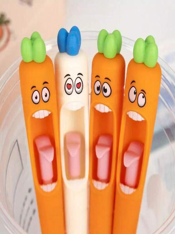 4pcs Interesting Carrot-Shaped Smooth Writing Pens - Easter Gifts And Christmas Decorations - Novelty Office Supplies And School Stationery Suitable For Easter Students And Teachers Back To School