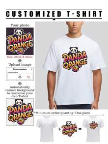 PANDA ORANGE Customized Boyfriend Style Men's Loose Breathable Lightweight Comfortable T-Shirt With De-Background Graphic Design To Use Your Own Photo/Logo , Your Favorite Team/Anime/Landscape/Character Picture, Your Own Store Logo , Gift For Couples, Family, Pets, Gifts, Sport Tops Short Sleeve Customizable T-Shirt For Husband Or Boyfriend. - White - View 1