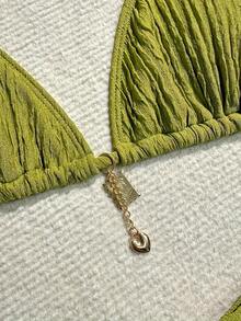 New Bestselling Fashion Special Fabric Bikini Set Sexy Swimwear 2Pcs, For Summer Beach Vacation - Green - View 3