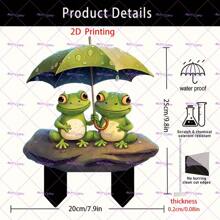 زخرفة حديقة على شكل ضفدع جالس على صخرة مسطحة 2D يمسك مظلة خضراء، مناسبة للحديقة والنباتات المزروعة في أصص والمسطحات الخضراء والحدائق - اكسسوارات خارجية - ديكور أعياد خارجي - آخرى، مسطح 2D