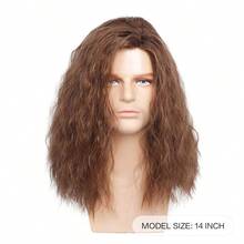 Men Wig Long Men Wig Curly Layered Hooded Flame Retardant Synthetic Wig Men Natural Wig Daily Party Costume Cosplay Wear (Brown), Carnival/Mardi Gras/Masquerade