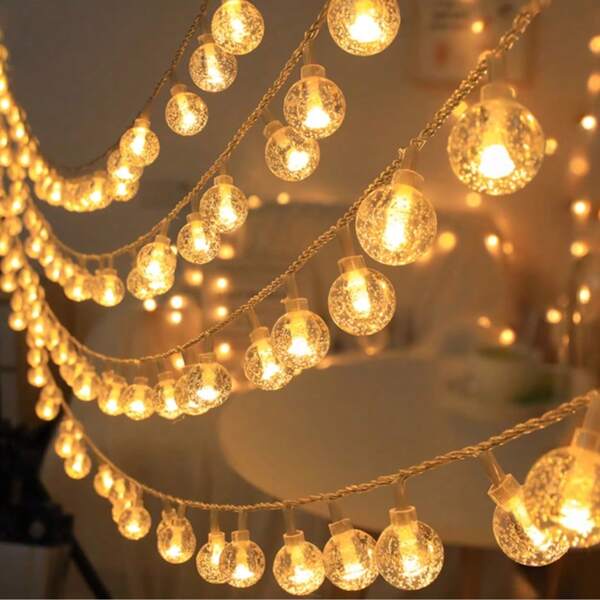 1 pacote com 10/20/40/80 luzes de corda de bola de cristal LED operadas por bateria, luz de fada interna, luzes suspensas à prova d'água para quarto, jardim, árvore, acampamento, festa de casamento, decoração