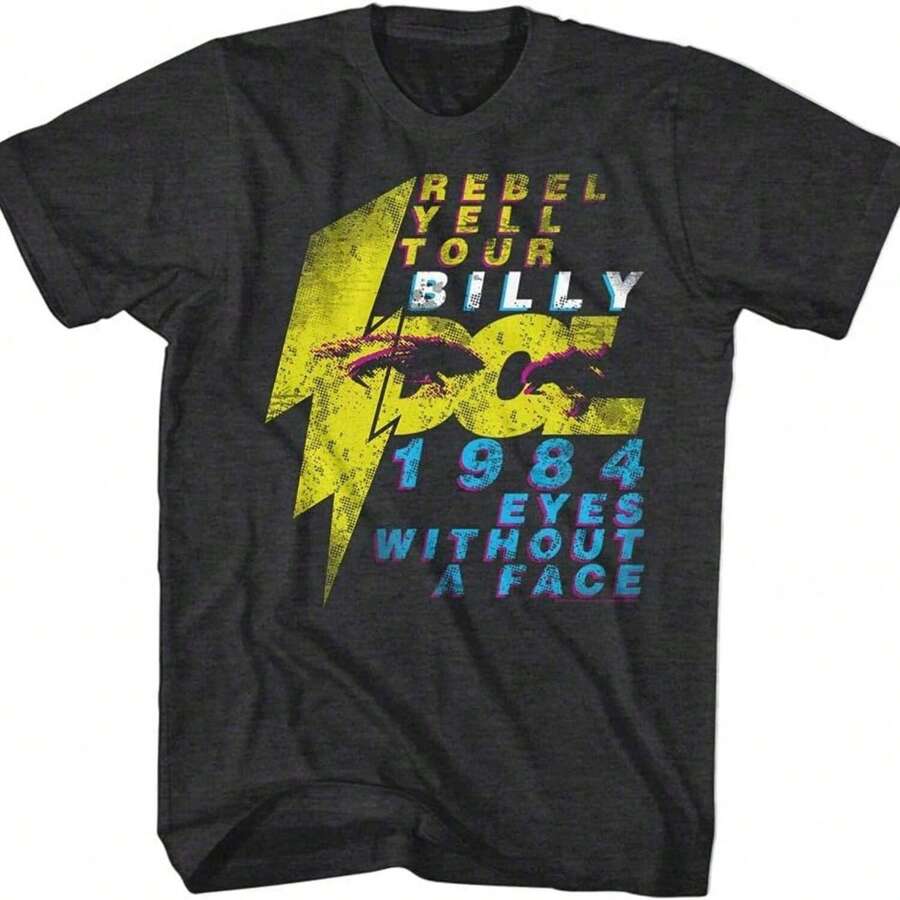 Billy Idol 1984 Punk K Singer Eyes Without Face Rebel Yell Tour Adult T-Shirt - Black - View 1