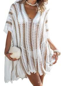 Contrast Color Sexy Knit Beach Cover-Up Cover Up For Women, Spring/Summer