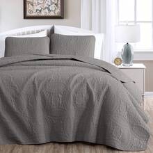 Austin Oversized Bedspread Set 3-Piece Ultrasonic Quilted Soft Lightweight Microfiber Coverlet For All Season - Grey - View 1