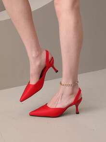 French Style Pointed Toe Open Back Flat Sandals, Delicate Spring Lady Flat Shoes, Pointy Toe Slip-On Shoes - Red (3) - View 3