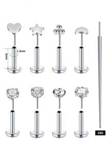 AVYRING 9Pcs 16G/20G Aço Inoxidável Tragus Piercing Jóias Labret Piercing Jóias Sem Rosca Push In Nose Studs Brincos Tragus Flat Back Tragus Stud Lip Medusa Helix Piercing Jóias 6/8MM
