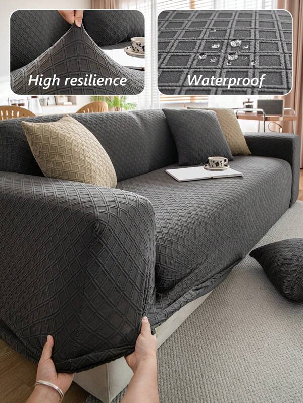1PC Fleece Jacquard Waterproof Full Package Sofa Cover Modern Simple Style Room Decoration Sofa Cover High Elastic Pet Anti-Dirt Sofa Cover Four Seasons Universal Living Room Senior Sense