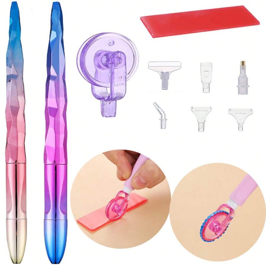 1 套钻石画哑光笔工具点钻笔钙蜡泥滚筒轮套件 - 紫色 - 查看 1