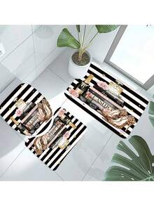 1/4 Pcs Book High Heel Floral Shower Curtain Set, Fashionable Pattern Decorative Shower Curtain, Washable Polyester Shower Curtain Set With 12 Hooks, Non-Slip Bathroom Rug, U-Shaped Toilet Lid, Polyester Shower Curtain Bathroom Decor