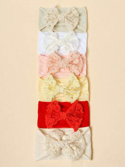 1pc Baby & Kids Double Layer Nylon Lace Bow Headband, Soft Elastic Hair Band