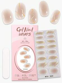 16片粉色半固化凝胶美甲贴，春夏3D古铜色线条艺术自粘凝胶美甲全贴，沙龙品质，持久14天，女士DIY美甲贴纸，母亲节礼物 - 彩色 - 查看 16