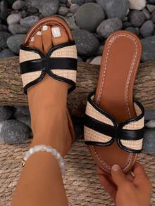 2025 New Bohemian Fashion Family Simple Comfortable Beach Party Office Home Outdoor Summer Casual Versatile Peep Toe Slip-On Women Sandals - Black - View 2