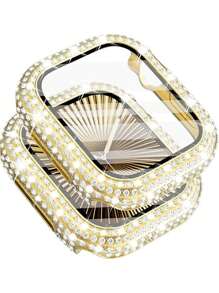 Funda compatible con Apple Watch de 40mm con protector de pantalla compatible con Apple Watch Series 6/5/4/3/2/1, funda brillante con 300 cristales de diamante y cubierta protectora de vidrio templado para 38mm, 40mm, 42mm y 44mm, en color plateado