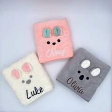 1 pezzo Asciugamano personalizzato per bambini con simpatici volti di animali, nome ricamato personalizzato, asciugamano da bagno per bambini, regalo di compleanno unico per bambini e neonati, multifunzionale, decorativo, con lettera, elegante, moderno, colorato, carino, adorabile, casual, personalizzato, unico, ideale come regalo per lui, lei, figlio, figlia - asciugamano - Visualizzare 2