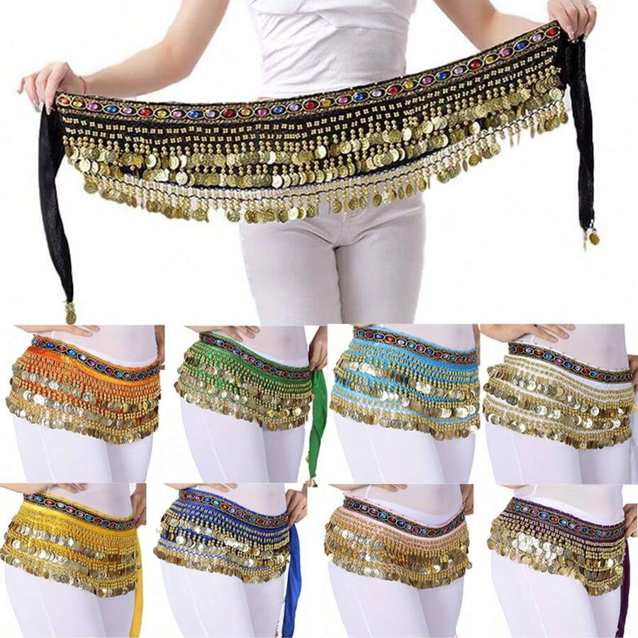 Outfits Belly Dance Glitter Sequins Tassel Skirts, Fashionable Dancing Waist Belt Skirts For Bellydance - Multicolor - View 1