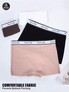 3件装女士短裤平角内裤纯色简约中腰无痕塑身短裤字母印花收腹内裤打底裤短裤 Licra - 彩色 - 查看 2