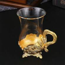 1pc Metal & Glass Design Coffee Cup, Daily Water Drinking Glass, Suitable For Office And Home Use, Exquisite Holiday Gift Back To School
